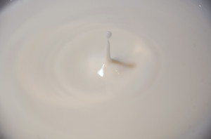a slow motion drop of milk falling into a bowl of milk