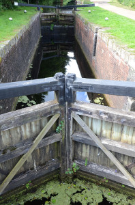 Picture of lock gates leading into a narrow canal lock